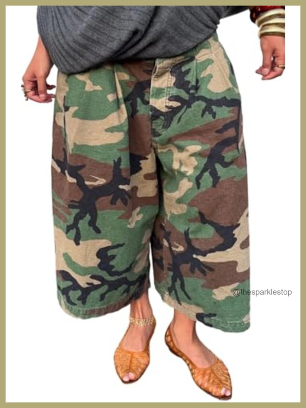 Women's Camo Wide Leg Cropped Cargo Pants High Waisted Baggy Capris